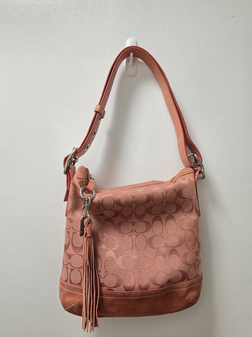 Coach Coral Signature Jacquard Hobo with Tassel